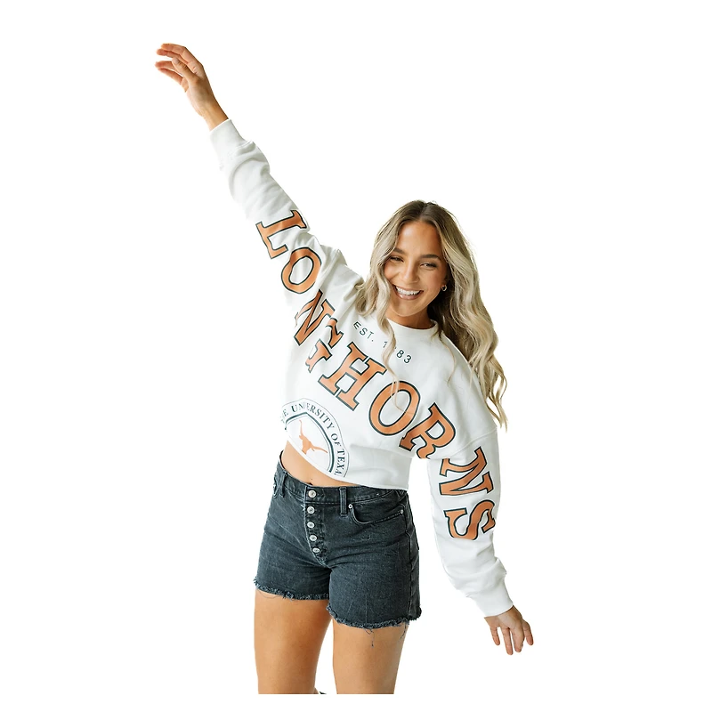 Women's Gameday Social White Texas Longhorns Phipps Cropped Sweatshirt