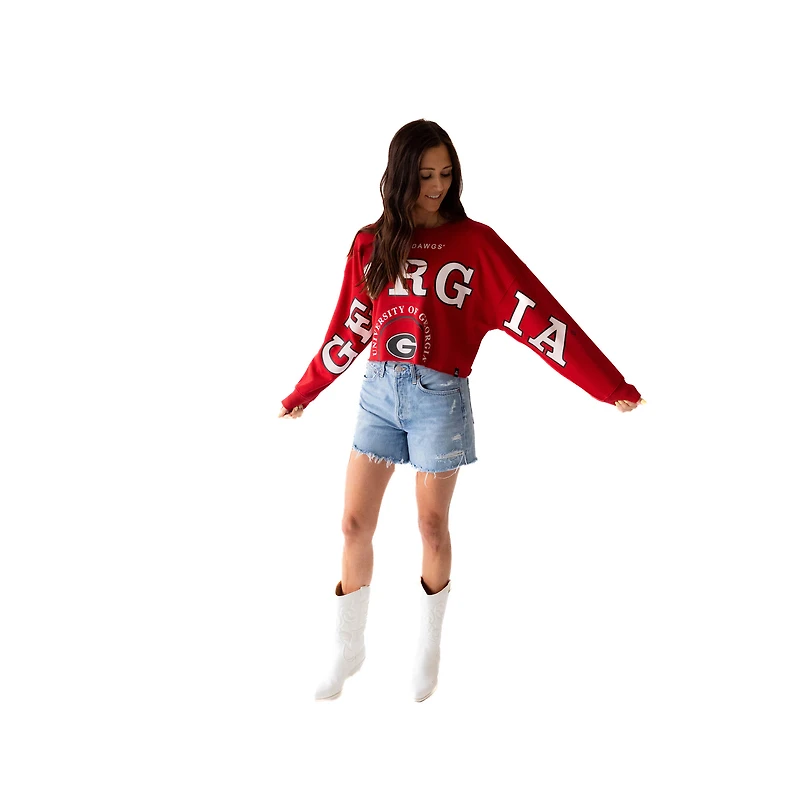 Women's Gameday Social Red Georgia Bulldogs Phipps Cropped Sweatshirt