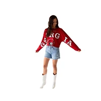 Women's Gameday Social Red Georgia Bulldogs Phipps Cropped Sweatshirt