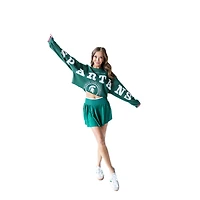 Women's Gameday Social Green Michigan State Spartans Phipps Cropped Sweatshirt