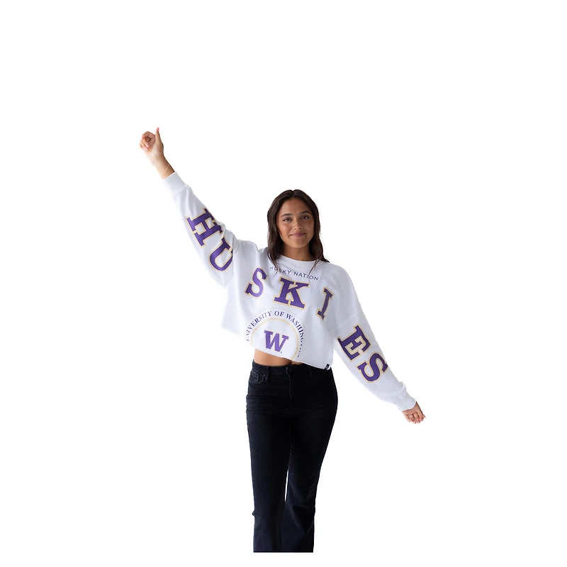 Women's Gameday Social White Washington Huskies Phipps Cropped Sweatshirt