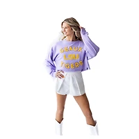 Women's LSU Tigers Gameday Social Lavender Raw Edge Boxy Cropped Sweatshirt