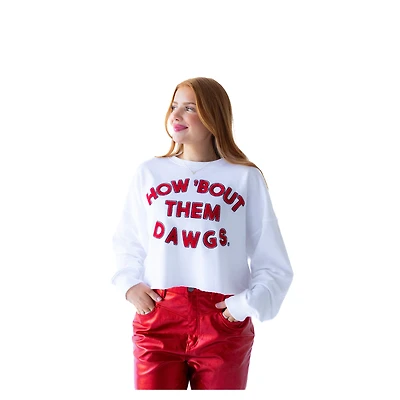 Women's Georgia Bulldogs Gameday Social White Raw Edge Boxy Cropped Sweatshirt
