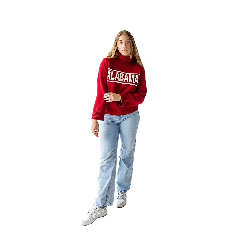 Women's Gameday Social Crimson Alabama Crimson Tide Chenille Turtleneck Sweater