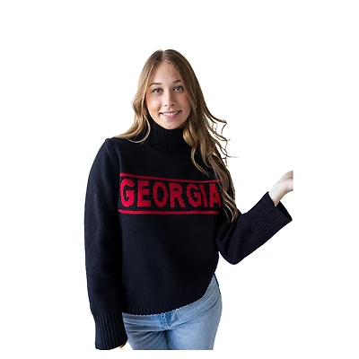 Women's Gameday Social Black Georgia Bulldogs Chenille Turtleneck Sweater