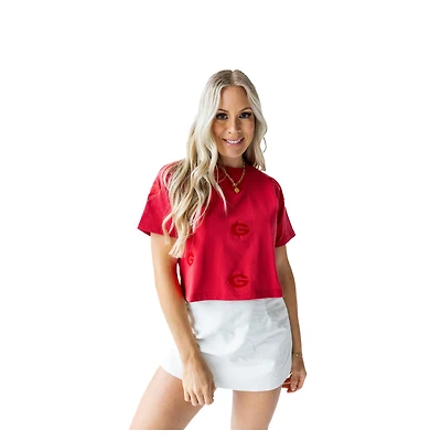 Women's Gameday Social Red Georgia Bulldogs Allover Print Heavyweight Cropped T-Shirt