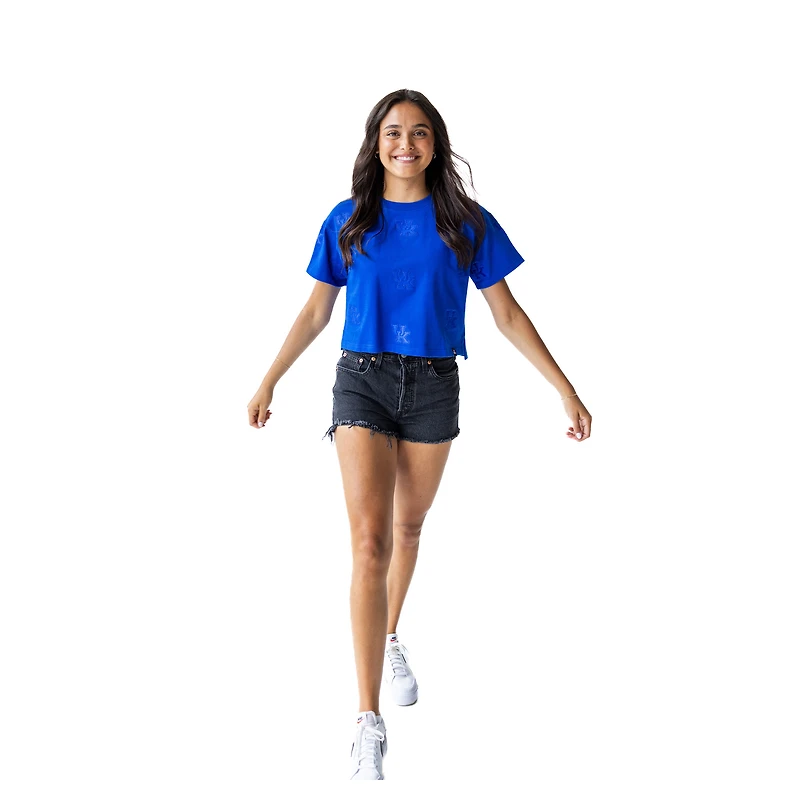 Women's Gameday Social Blue Kentucky Wildcats Allover Print Heavyweight Cropped T-Shirt