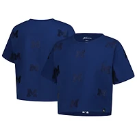 Women's Gameday Social Navy Michigan Wolverines Allover Print Heavyweight Cropped T-Shirt