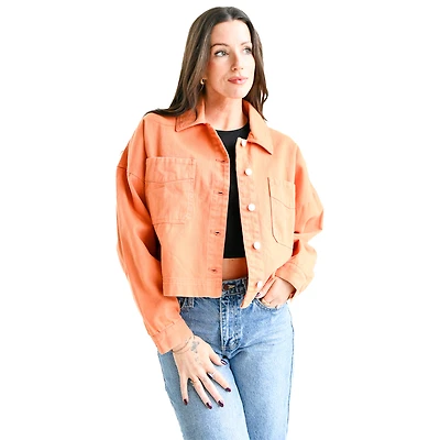 Women's Gameday Social Orange Texas Longhorns Full-Button Cropped Shacket