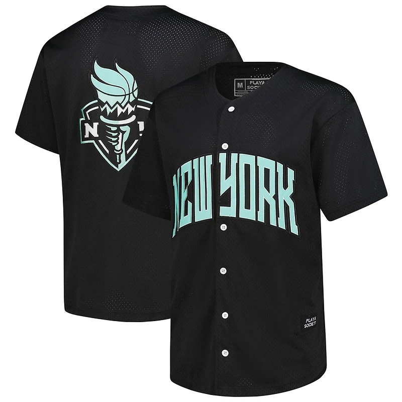 Unisex Playa Society Black New York Liberty Full-Button Baseball Jersey