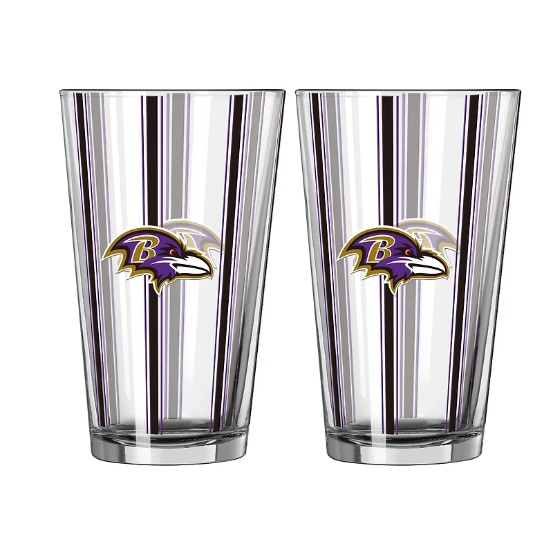 Logo Brands Baltimore Ravens Two-Piece 16oz. Striped Pint Glass Set