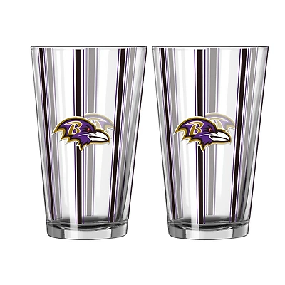 Logo Brands Baltimore Ravens Two-Piece 16oz. Striped Pint Glass Set