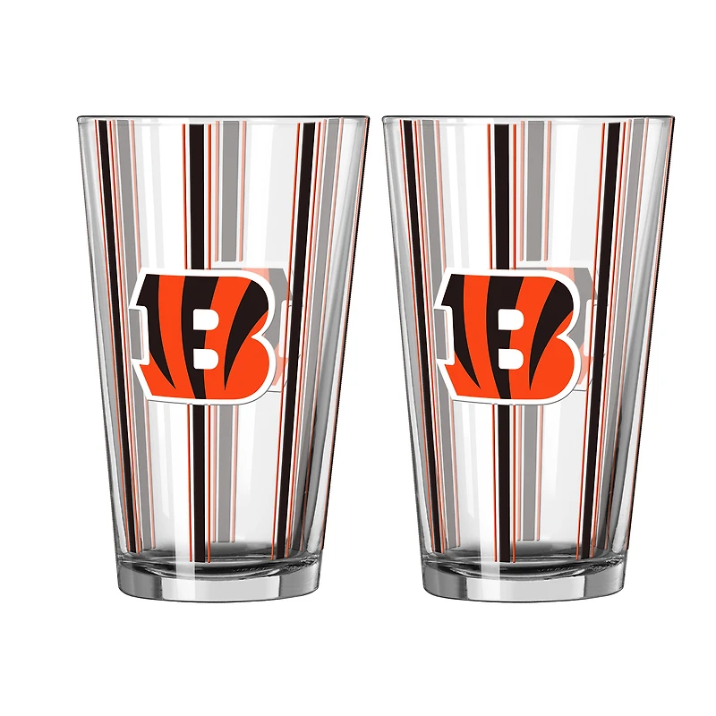Logo Brands Cincinnati Bengals Two-Piece 16oz. Striped Pint Glass Set