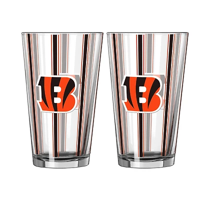 Logo Brands Cincinnati Bengals Two-Piece 16oz. Striped Pint Glass Set
