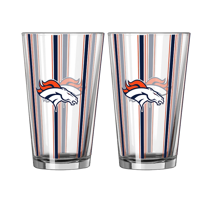Logo Brands Denver Broncos Two-Piece 16oz. Striped Pint Glass Set