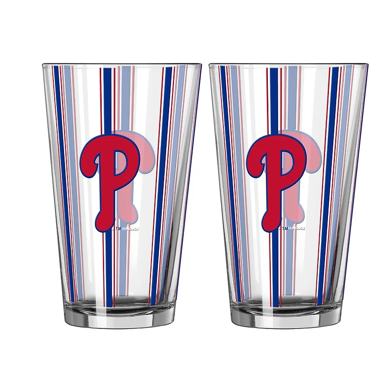 Logo Brands Philadelphia Phillies Two-Piece 16oz. Striped Pint Glass Set