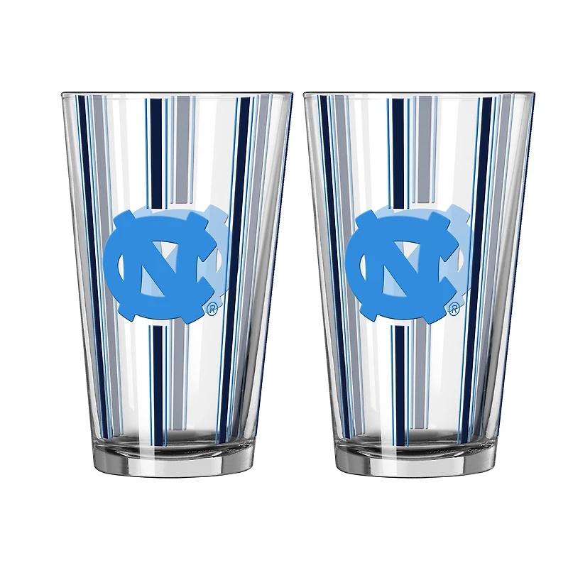 Logo Brands North Carolina Tar Heels Two-Piece 16oz. Striped Pint Glass Set