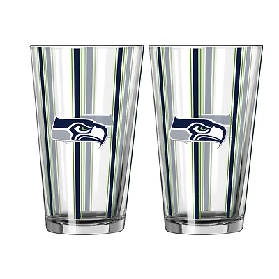 Logo Brands Seattle Seahawks Two-Piece 16oz. Striped Pint Glass Set