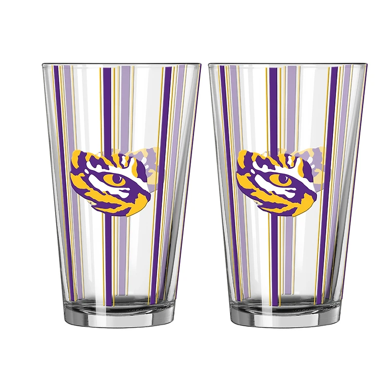 Logo Brands LSU Tigers Two-Piece 16oz. Striped Pint Glass Set