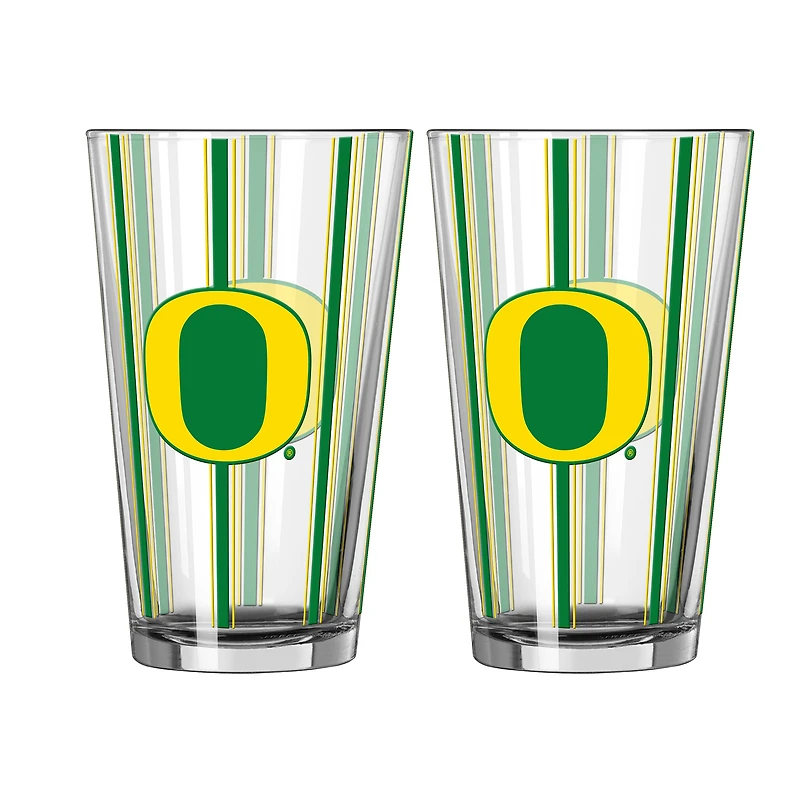 Logo Brands Oregon Ducks Two-Piece 16oz. Striped Pint Glass Set