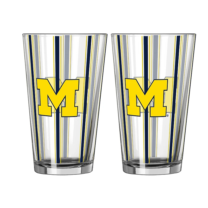 Logo Brands Michigan Wolverines Two-Piece 16oz. Striped Pint Glass Set