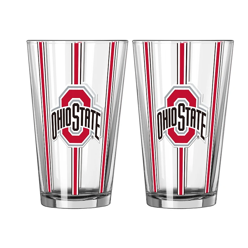 Logo Brands Ohio State Buckeyes Two-Piece 16oz. Striped Pint Glass Set