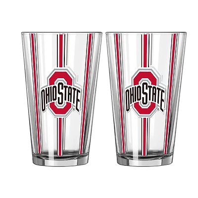 Logo Brands Ohio State Buckeyes Two-Piece 16oz. Striped Pint Glass Set