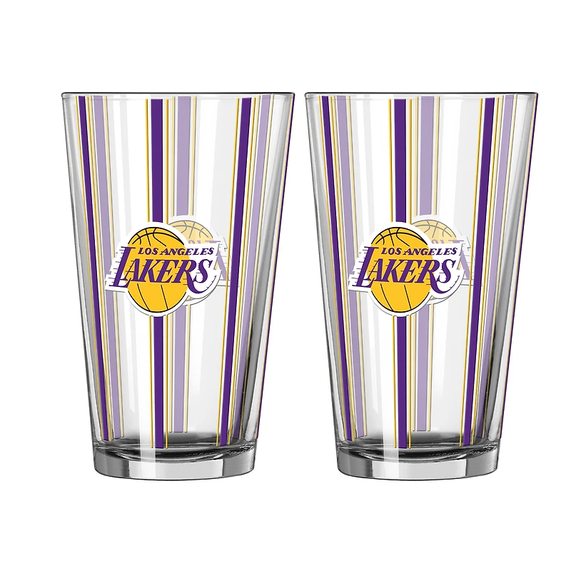 Logo Brands Los Angeles Lakers Two-Piece 16oz. Striped Pint Glass Set