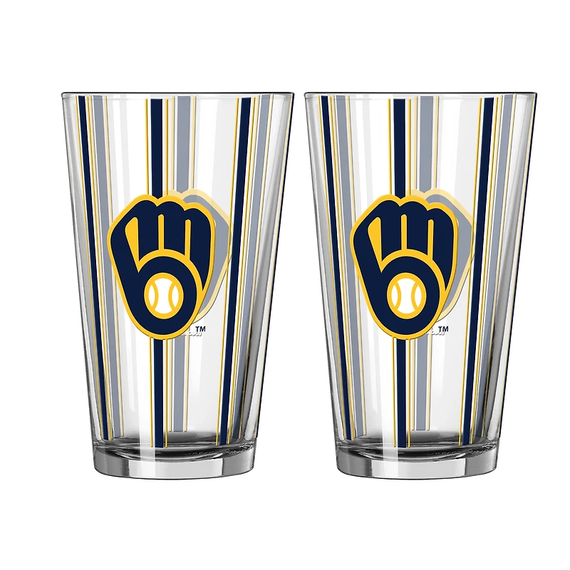 Logo Brands Milwaukee Brewers Two-Piece 16oz. Striped Pint Glass Set