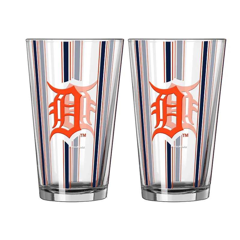 Logo Brands Detroit Tigers Two-Piece 16oz. Striped Pint Glass Set