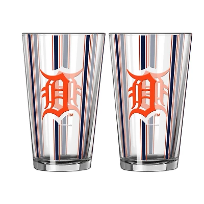 Logo Brands Detroit Tigers Two-Piece 16oz. Striped Pint Glass Set