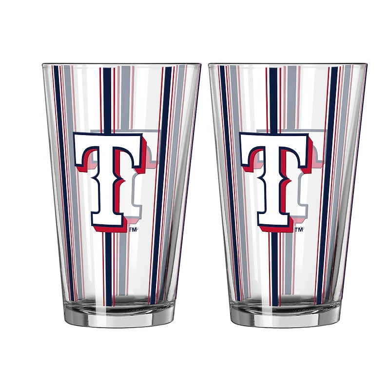 Logo Brands Texas Rangers Two-Piece 16oz. Striped Pint Glass Set