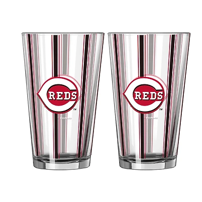 Logo Brands Cincinnati Reds Two-Piece 16oz. Striped Pint Glass Set