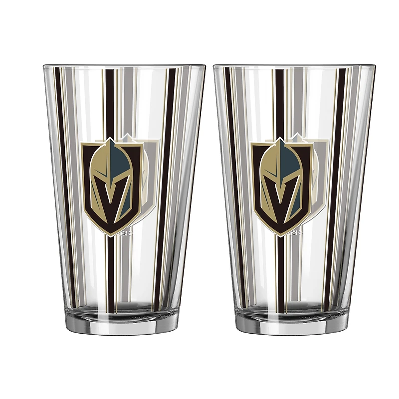 Logo Brands Vegas Golden Knights Two-Piece 16oz. Striped Pint Glass Set