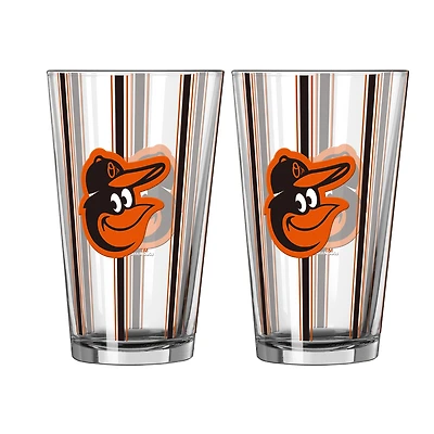 Logo Brands Baltimore Orioles Two-Piece 16oz. Striped Pint Glass Set