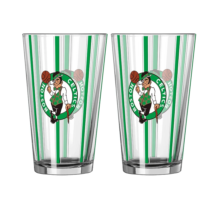 Logo Brands Boston Celtics Two-Piece 16oz. Striped Pint Glass Set