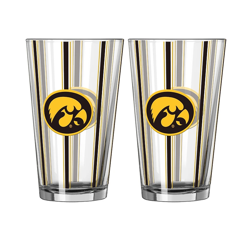 Logo Brands Iowa Hawkeyes Two-Piece 16oz. Striped Pint Glass Set