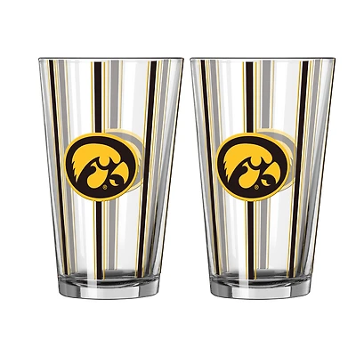 Logo Brands Iowa Hawkeyes Two-Piece 16oz. Striped Pint Glass Set