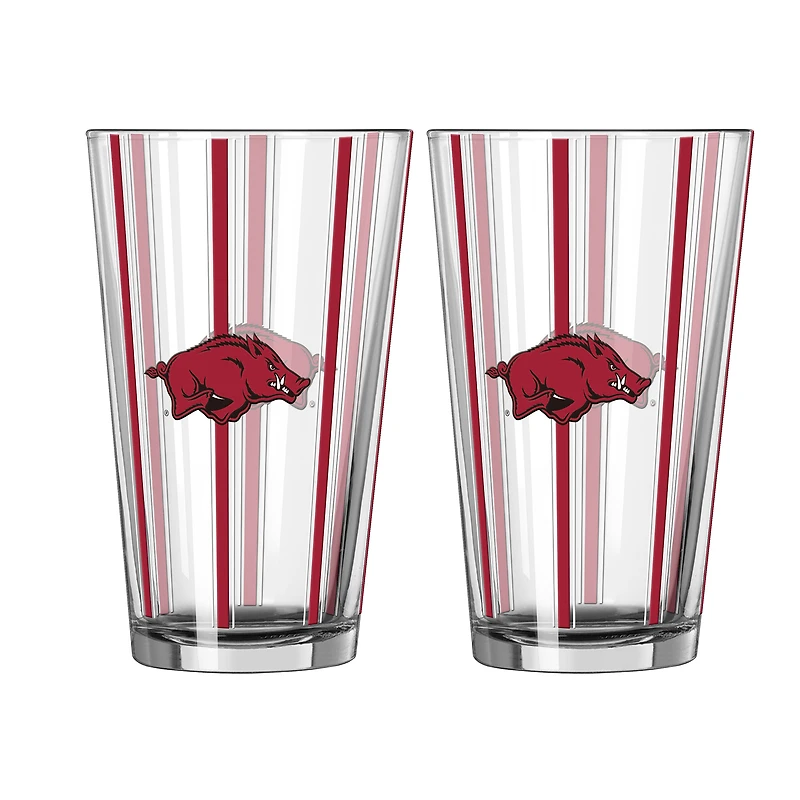 Logo Brands Arkansas Razorbacks Two-Piece 16oz. Striped Pint Glass Set