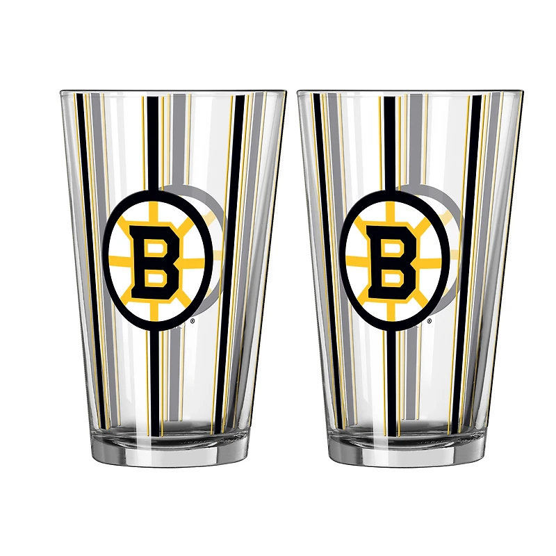 Logo Brands Boston Bruins Two-Piece 16oz. Striped Pint Glass Set