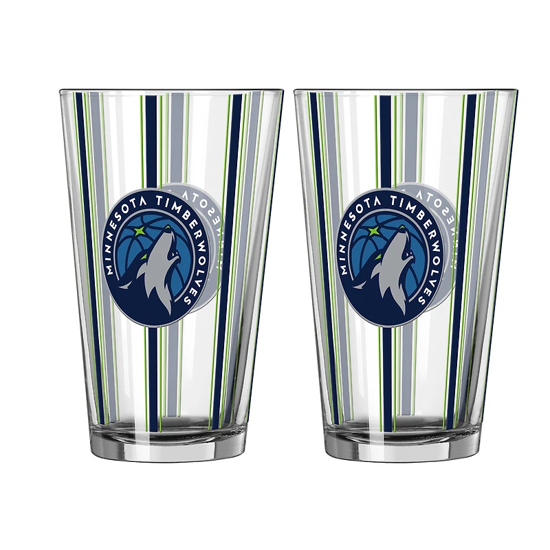 Logo Brands Minnesota Timberwolves Two-Piece 16oz. Striped Pint Glass Set