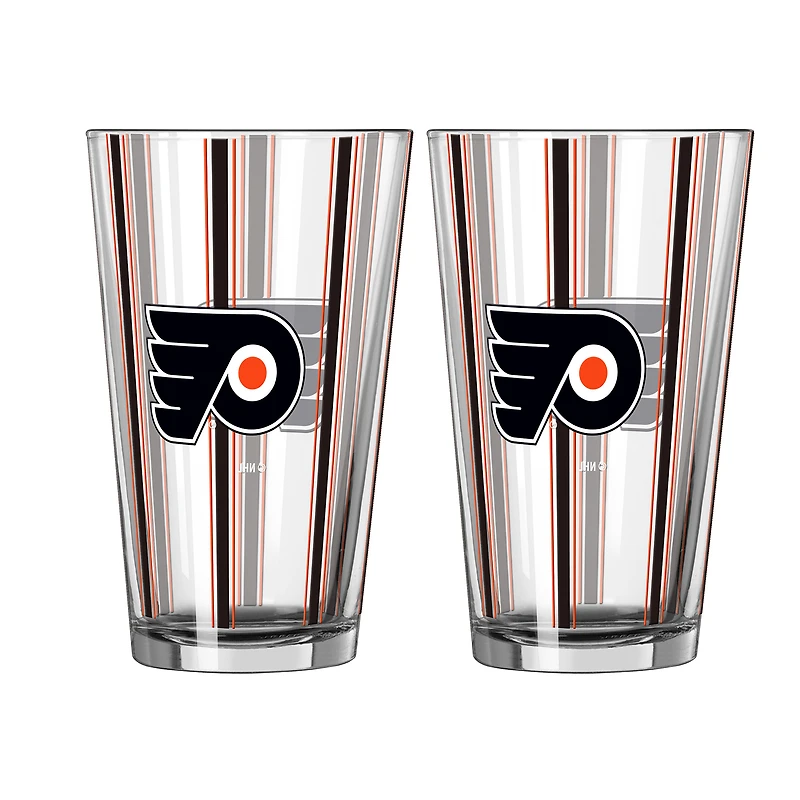 Logo Brands Philadelphia Flyers Two-Piece 16oz. Striped Pint Glass Set