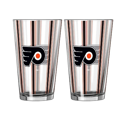 Logo Brands Philadelphia Flyers Two-Piece 16oz. Striped Pint Glass Set