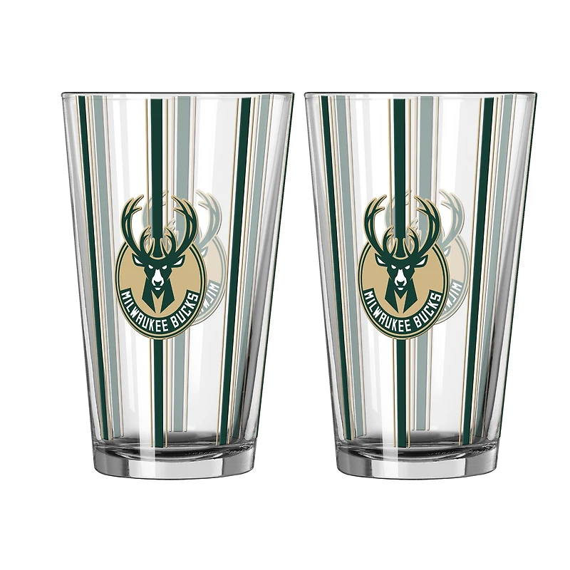 Logo Brands Milwaukee Bucks Two-Piece 16oz. Striped Pint Glass Set