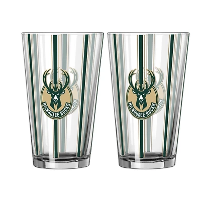 Logo Brands Milwaukee Bucks Two-Piece 16oz. Striped Pint Glass Set