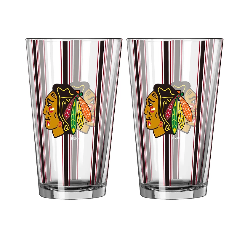 Logo Brands Chicago Blackhawks Two-Piece 16oz. Striped Pint Glass Set