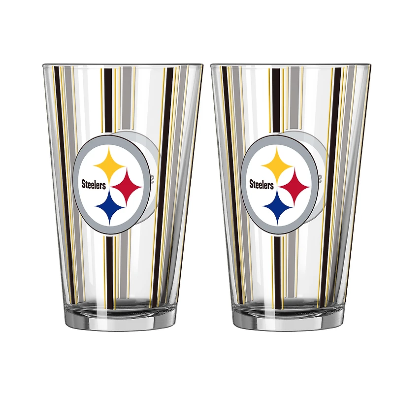Logo Brands Pittsburgh Steelers Two-Piece 16oz. Striped Pint Glass Set