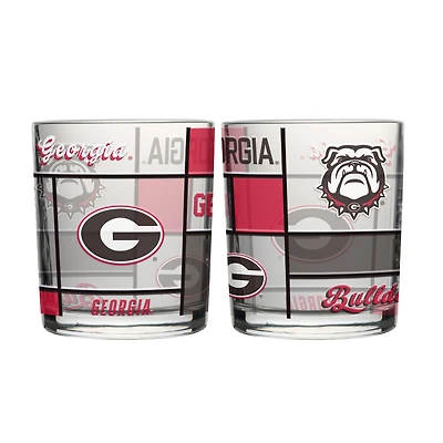 Logo Brands Georgia Bulldogs 12oz. Quilted Stained Two-Pack Rocks Glass Set