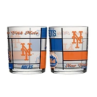 Logo Brands New York Mets 12oz. Quilted Stained Two-Pack Rocks Glass Set