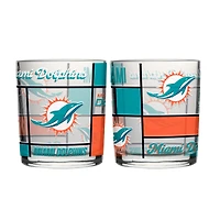 Logo Brands Miami Dolphins 12oz. Quilted Stained Two-Pack Rocks Glass Set